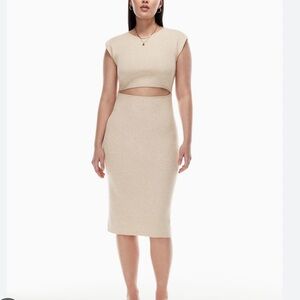 Aritzia Dress Cut out Knit Midi Sz Sm NWOT Taupe Neutral Trend